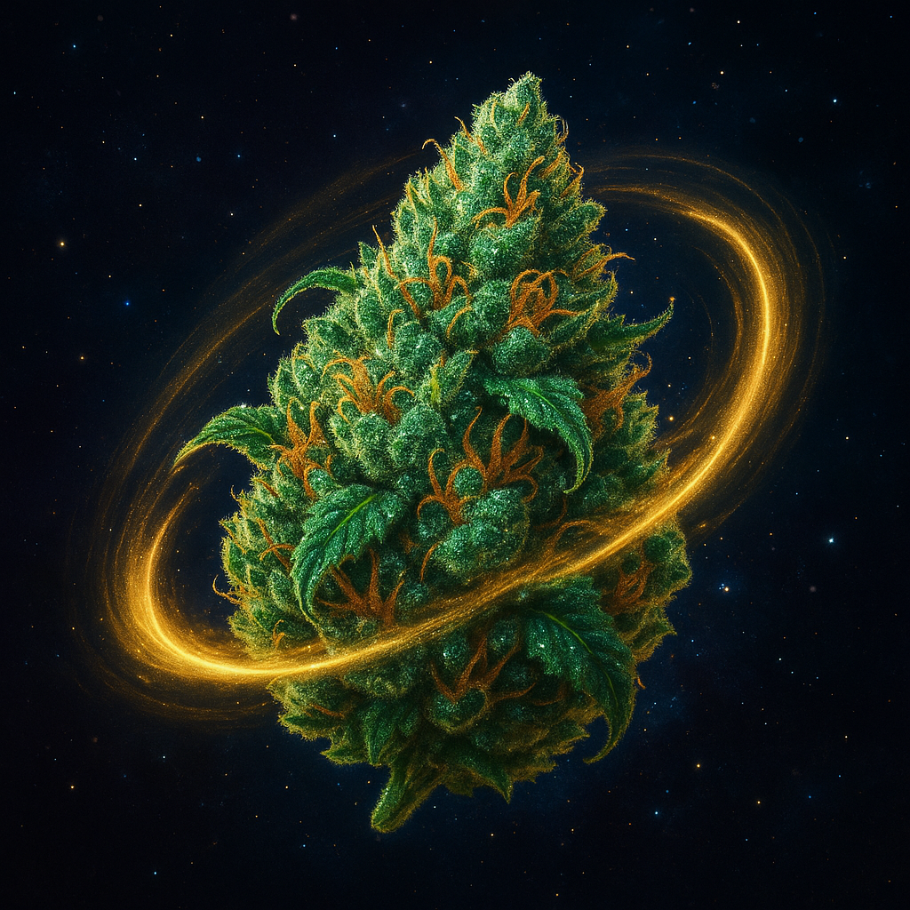 Headband x Spacequeen cannabis bud with cosmic background